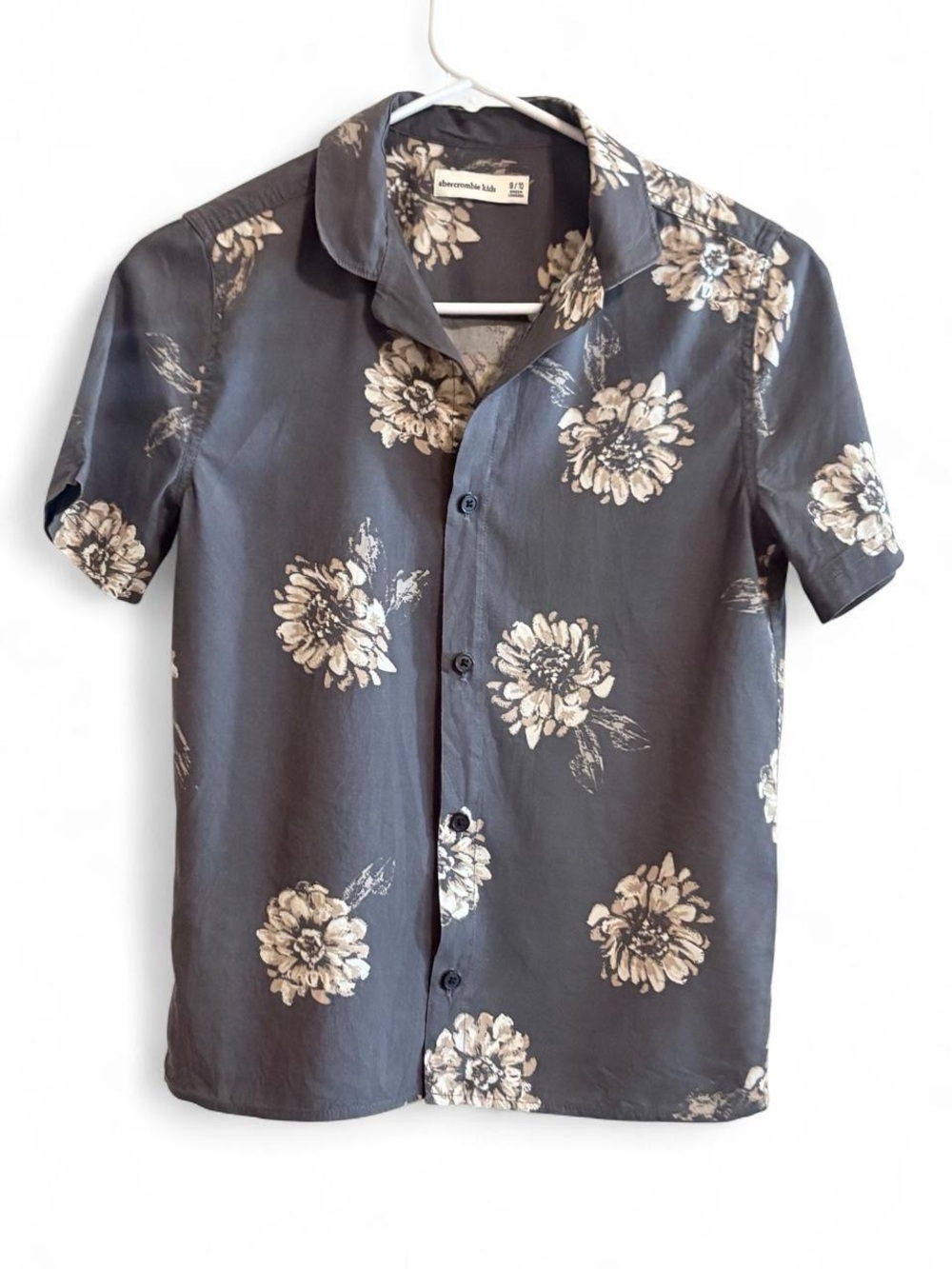 Abercrombie & Fitch Boy’s Short Sleeve Floral Shirt - Charcoal/Beige Sz 9